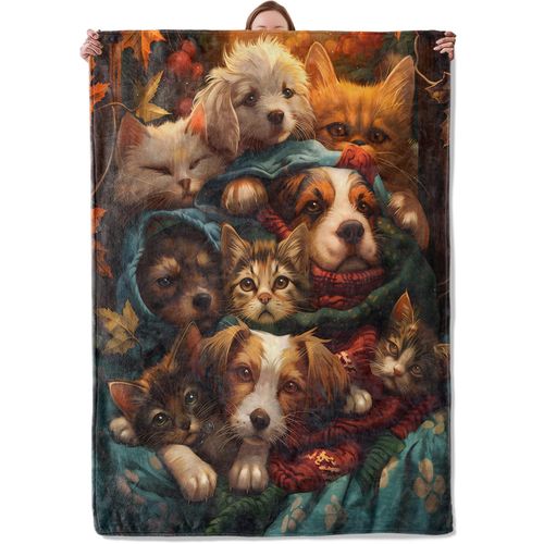 Mounidso Dog and Cat Blanket, Cute Pet Flannel Blanket Gifts for Women, Soft Warm Lightweight Cat Dog Blankets for Living Room Home Sofa Travel Decor 50" x 60"