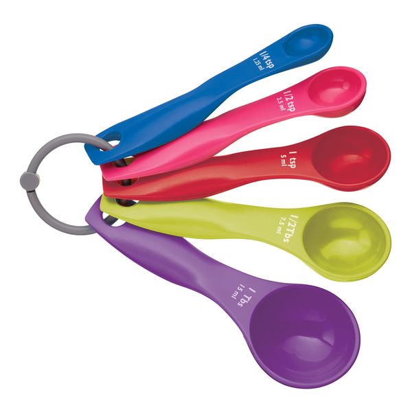 Colourworks Measuring Spoon Set, 5 Spoons for Measuring Food, Durable, Stain Resistant and Dishwasher Safe Plastic, Bright Colours