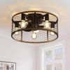 20" Farmhouse Ceiling Fan Light Flush Mount Caged Lights Kit With Remote Control