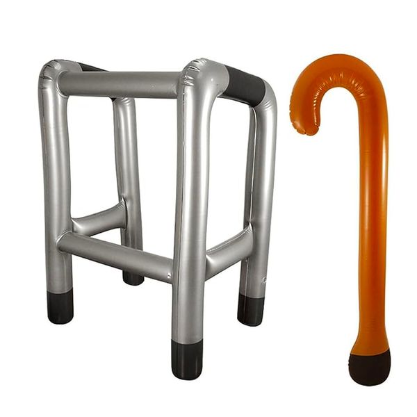 Inflatable Walking Frame and Stick Set, Inflatable Party Props, Joke Presents for Adults, Retirement Presents and 40th 50th 60th 65th Birthday Gifts, Halloween (1x Walking Stick & Zimmer Frame Set)