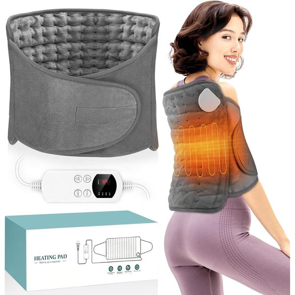 Electric Heat Pad for Back Pain,Portable Heat Pads, Small Electric Blanket with Auto Shut Off & 6 Heat Levels for Back, Neck, Shoulder and Abdominal Heating Tapes