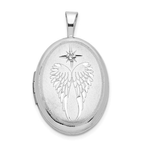 Silver  19mm Diamond Angel Wings Oval Locket QLS898