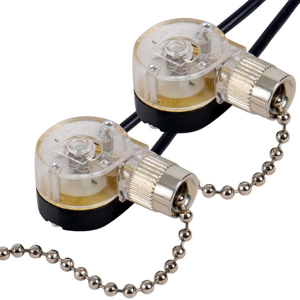 DAYONE Pull Chain Switch Zing Ear ZE-109 Ceiling Fan Switch Ceiling Fan Light Lamp Replacement 2 Pack Nickel