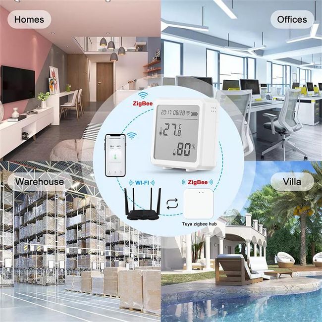 AUBESS Tuya Mini Zigbee Temperature &Humidity Sensor Work with