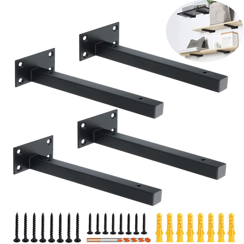 4 Pack Multi-Sized Heavy Duty Shelf Brackets, Steel Thickened Floating Shelf Supports With Hardware For Wall Shelves, 110lbs Load Capacity (White, 8-inch