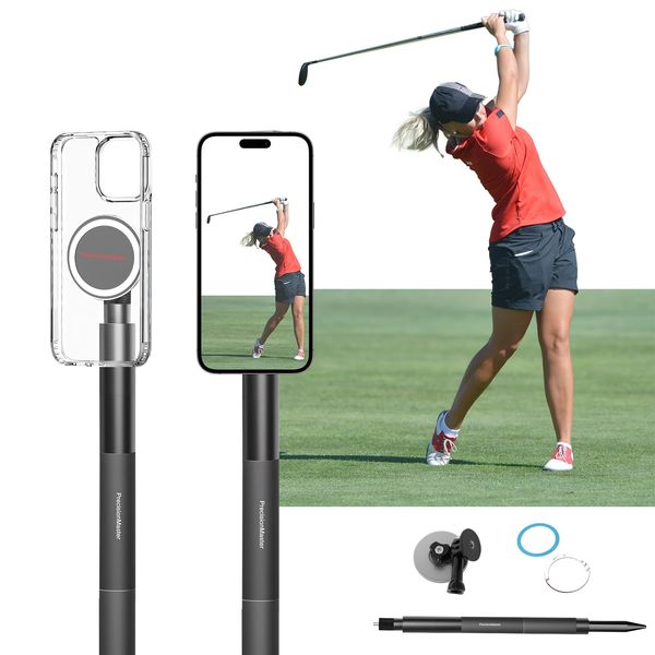Golf Monopod Stick Magnetic Phone Holder Record Swing with Adjustable Tripod Mount and Spike Stakes Golf Accessories Swing Practice Aid for Gopro Insta and More (Powerful)
