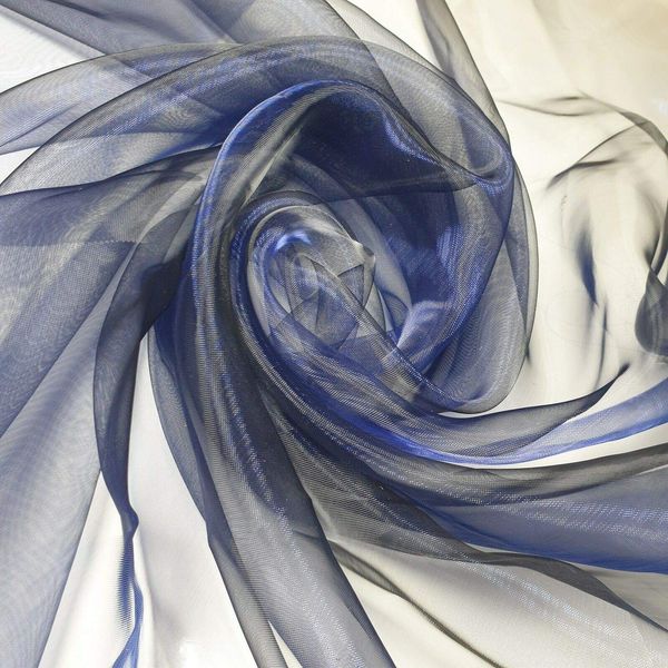 Sheer Organza Fabric Voile Drape Curtain, Wedding Fabric Semi Transparent 100% Polyester Dress Craft Fabric Material 58" - 150 cm Wide Sold As 1 Meter Pre - Cut Lengths (Navy Blue)