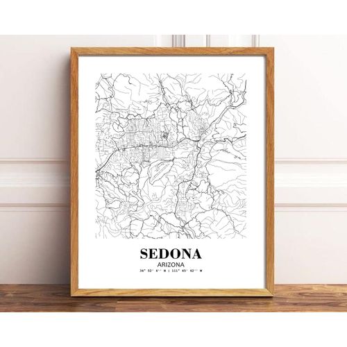 Eleville 8X10 Unframed Sedona Arizona City View Abstract Road Modern Map Art Print Poster Wall Office Home Decor Minimalist Line Art Hometown Housewarming wgn484