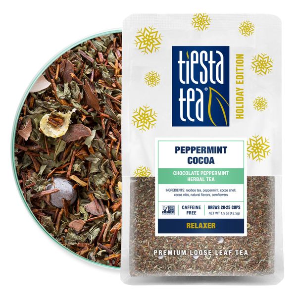 Tiesta Tea - Cozy Peppermint Cocoa, Chocolate Peppermint Herbal Tea, Premium Loose Leaf Tea Blend, Non Caffeinated Holiday Tea, Make Hot or Iced Tea & Up to 25 Cups - 1.5oz Resealable Bulk Pouch