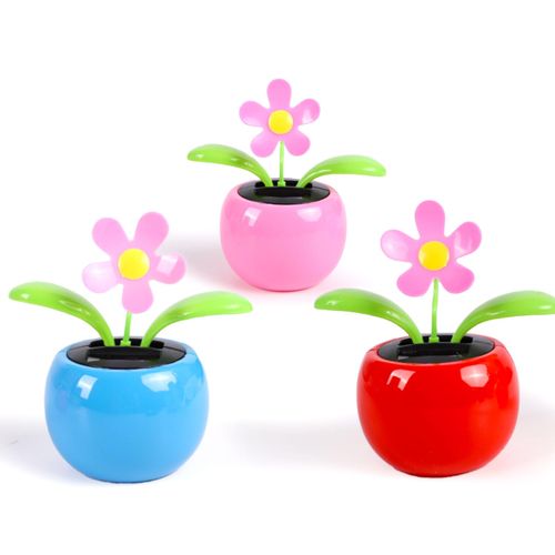 3 Pcs Solar Dancing Flowers Toys，Dancing Flower Cute Car Decor for Men Women, Environmental Protection Solar Flower Pot Ornament Suit for Car Home Office (Pink,Blue,Red)