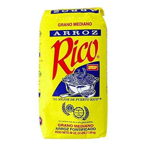 Arroz Rico, Puerto Rico's Best - #1 Medium Grain White Rice - 3 Pounds Bag - PACK OF 2