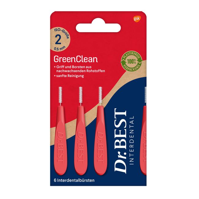 Dr.BEST GreenClean Interdental, Size 2, 6 Stück - Interdentalbürsten für eine sanfte Reinigung der Zahnzwischenräume