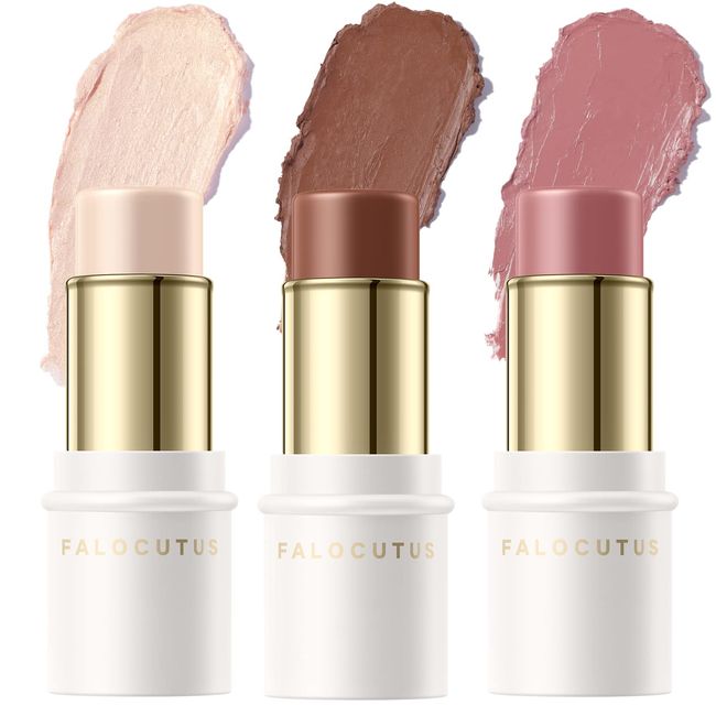 FALOCUTUS 3 Pcs NEUTRAL Contour Stick Set,Cream Blush & Highlighter Bronzer Pen,Long Lasting & Smooth Natural Face Contouring Illuminator,Professional Makeup Kit for All Skin