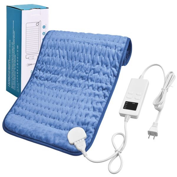 Heating pad, Electric Heating Pad with Automatic Shutdown, Fast Heating Technology and Overheating Protection, 6 Temperature Levels, 4 Types of Timer, for Neck, Shoulder, Back (Blue, 30 * 60 cm)