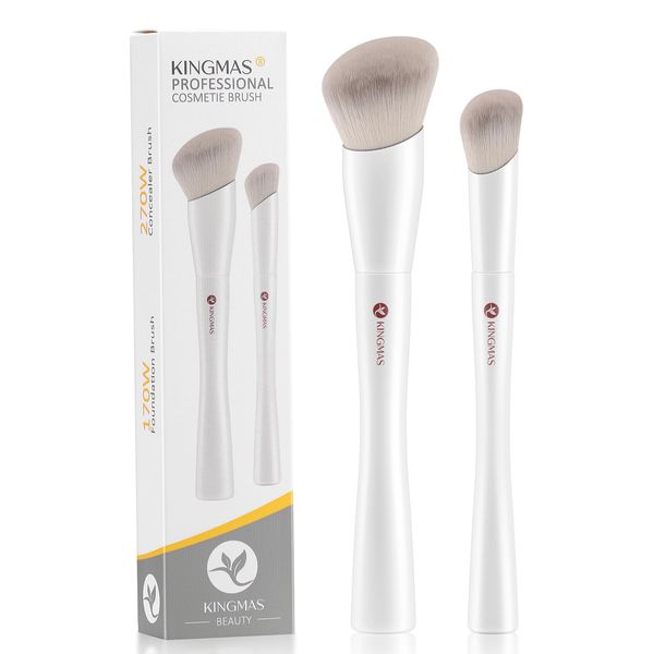 KINGMAS Angled Foundation Brush Concealer Brush, Kabuki Under Eye Contour Makeup Brush for Liquid, Blending, Cream, Powder, Blush Buffing Stippling Face Makeup Tools White (170/270)