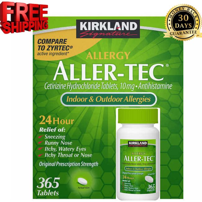 Kirkland 365 Tab.Aller-Tec Allergy Antihistamine 10mg Allergy Relief FREE SHIPP.