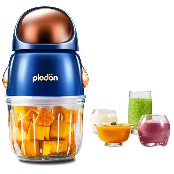 Plodon Baby Food Maker Mini Cute and Small Food Processor Puree Blender Grinder Chopper 300ml Cup Glass Bowl with 6 Blade Electric (Spaceman-Blue)