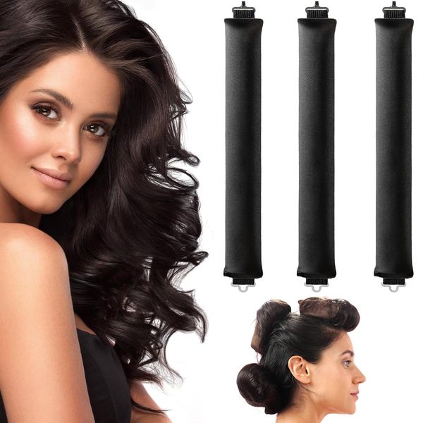 Bigodini Morbidi per Dormire,3 Pezzi Ricci Senza Calore,Bigodini Durante la Notte, Tubo Capelli Mossi,Heatless Hair Curler,Strumento per Lo Styling Dei Fai-Da-Te(nero)