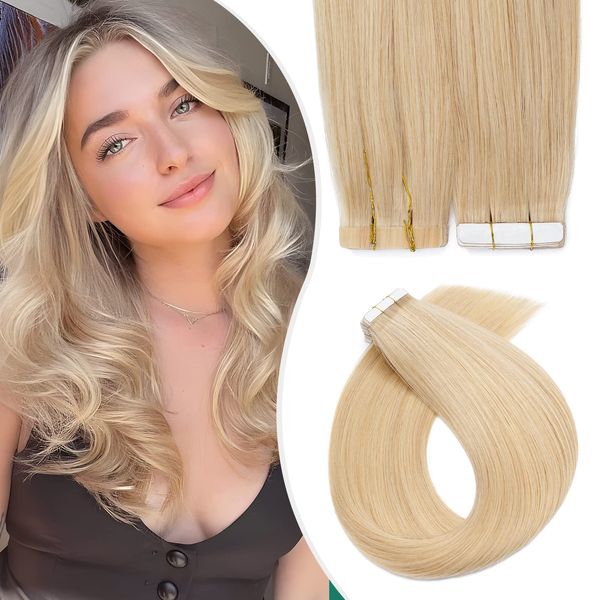 Elailite Invisible Tape in Extensions Echthaar - Echthaar Extensions Tape - Remy Real Human Hair - 20PCS Tape Extensions Haarverlängerung 35cm 20g #24 Natürliches Blond