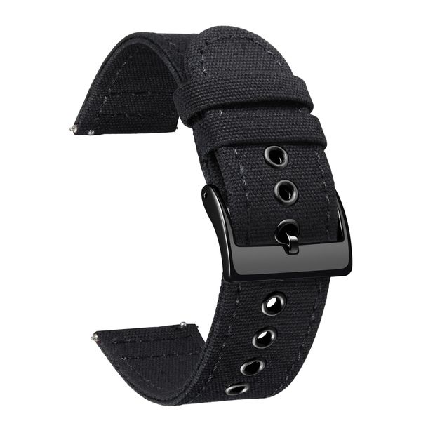 BINLUN Canvas Watch Strap Quick Release Sail Cloth Watch Band 18mm 20mm 22mm 24mm Cotton Fabric Sport Watch Straps Replacement Smartwatch Bands for Men and Women with Silver/Black Buckle