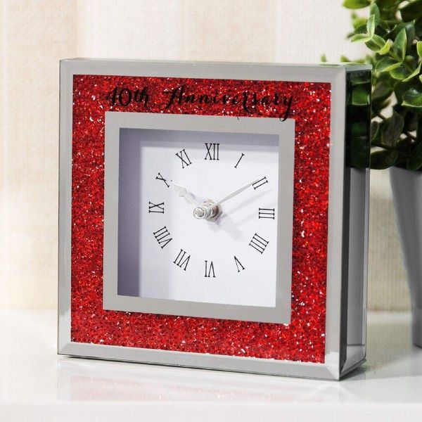 CC 40th Anniversary Red Crystal Square Pattern Square Mantel Clock - Boxed