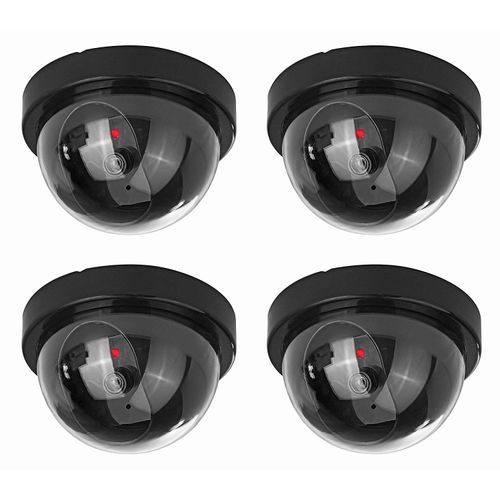 NONMON 4 Pack Dummy Fake Camera Security CCTV Dome Cameras with Flashing Red LED Light for Indoor Outdoor Home Business, Black