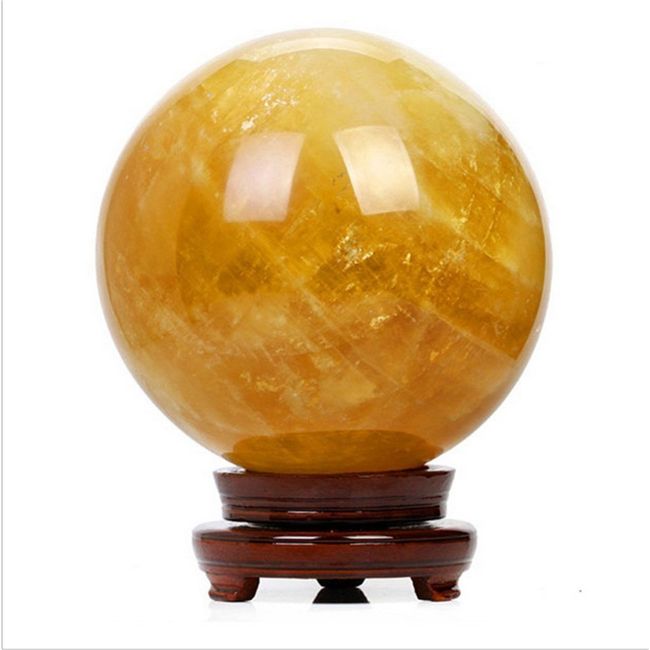 Citrine Round Citrine Topaz Citrine Crystal Ball Purifying Ripple Crystal Ball Ornaments Yellow with Wooden Base (6CM)