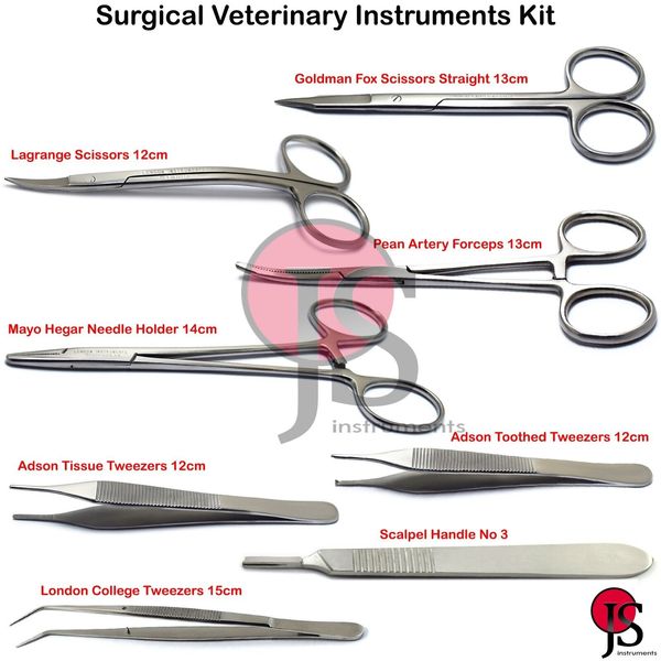 Veterinary Dissection Surgery Instruments Surgical Hemostat Forceps Scissors X8