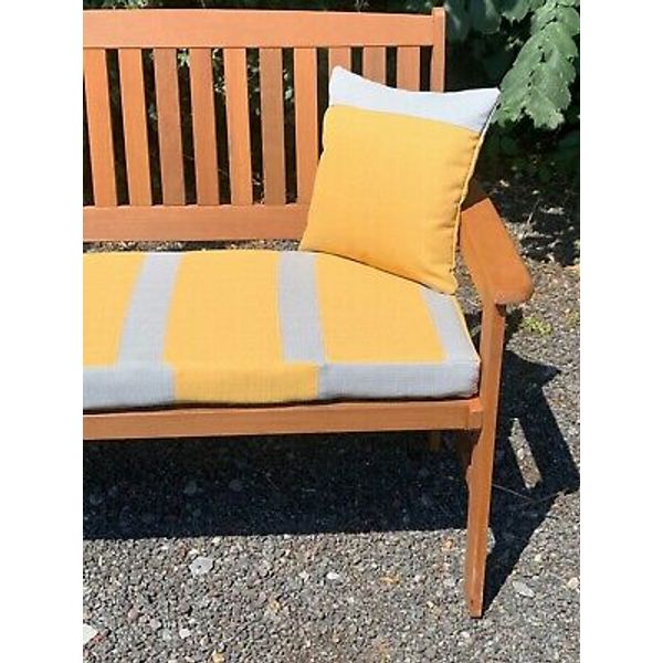 Garden Bench Cushion, French Yellow & Grey Patchwork - 3ft with matching Pillows