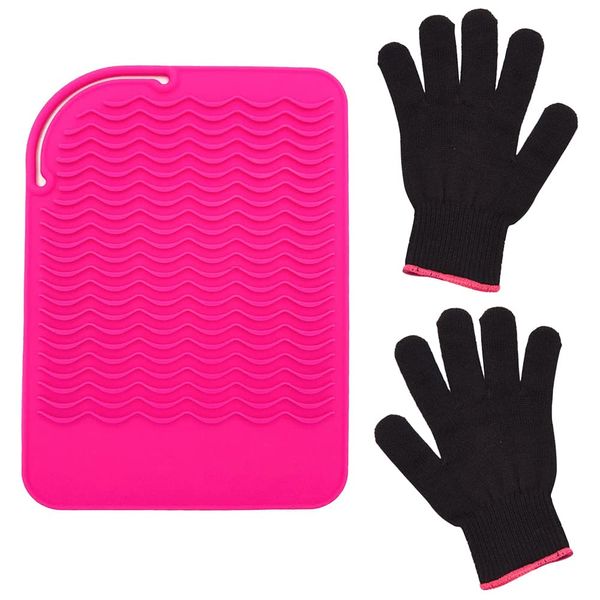 1 Pcs Heat Resistant Mat with Heat Resistant Gloves Silicone Heat Resistant Mat Portable Travel Anti-Scald Mat for Curling Irons Hair Straightener and Hair Styling Tools