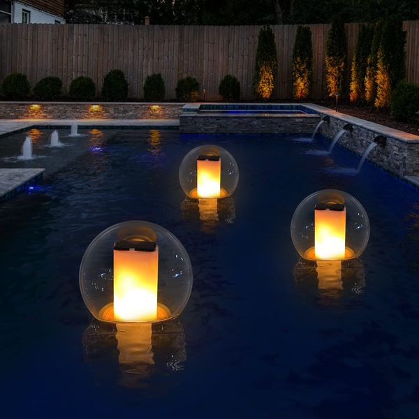 VISOFO Solar Floating Pool Lights for Swimming Pool | Outdoor Waterproof Decorations Solar Powered Flame Led Lamp Inground Pond Flickering Decor Party Event Night Above Ground IP68 (1 pcs)