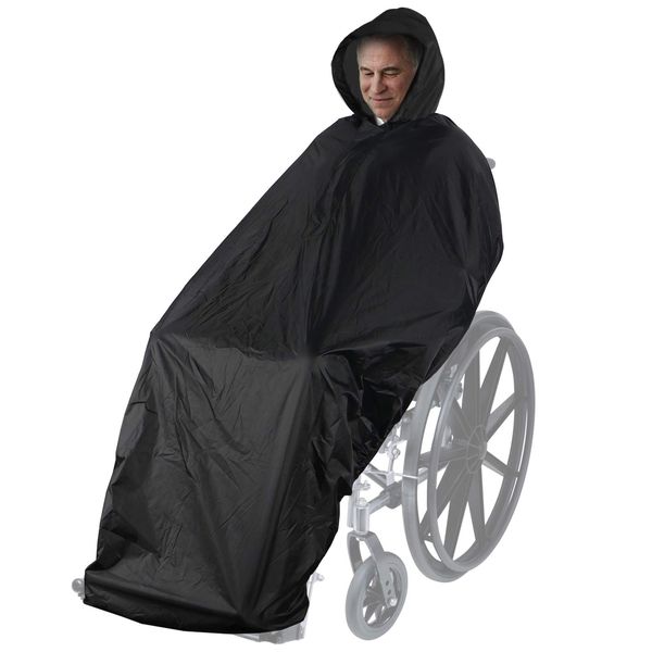 Anyoo Waterproof Wheelchair Poncho Cover Lightweight Rain Poncho Cape Shield with Elastics Provide Dry Protection for Wheelchairs, Unisex, Black, One Size