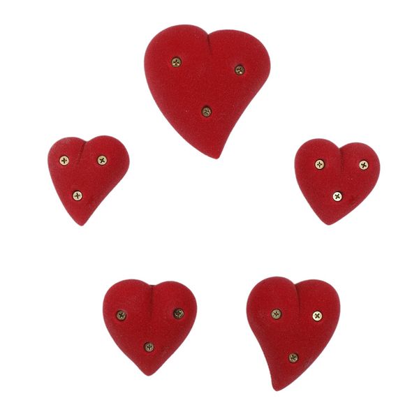 Atomik Rock Climbing Holds Set of 5 Medium Screw-On Hearts in Red