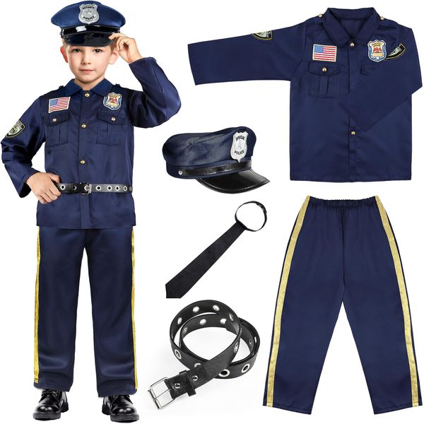 Joycover Police Officer Costume for Kids - Police Uniform for Kids, Kids Halloween Costumes for Boys Girls, Toddler Dress up, Cop Costume Role Play Kit for Halloween Career Day