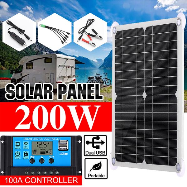 200W Solar Panel Kit Battery Charger&100A Controller For Car Van Caravan Boat