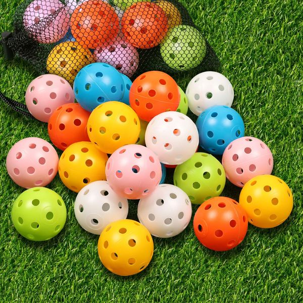 THIODOON Golf Practice Ball Air Flow Hollow Practice Golf Balls 40mm Plastic Golf Balls for Swing Practice Driving Range Home Outdoor Golf Games for Adults Kids 12 Pack (Mixed Color, 12 pcs)