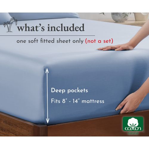 California Design Den Soft 100% Cotton Full Fitted Sheet Only Deep Pocket, Durable Sateen, All-Around Elastic, Head/Foot Side Indicators, Full Size Fitted Sheet Cotton (Blue Hydrangea)