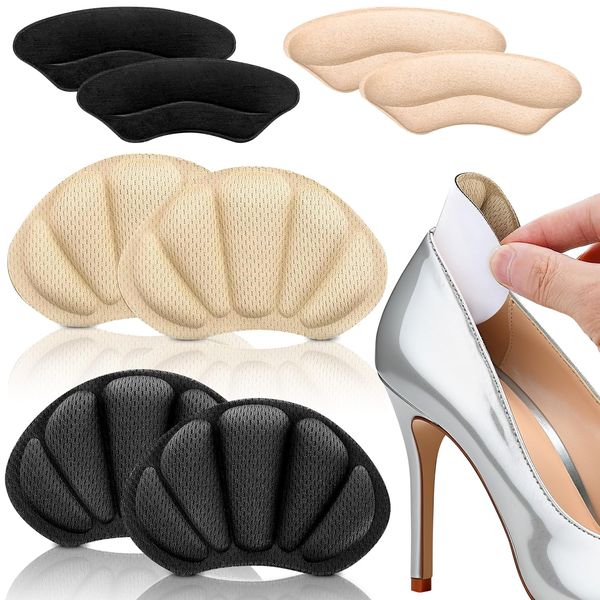 Heel Cushion Pads 4pack Anti-Slip Heel Pads with Tape for Loose Shoes, Sneakers, High Heels, Leather Shoes