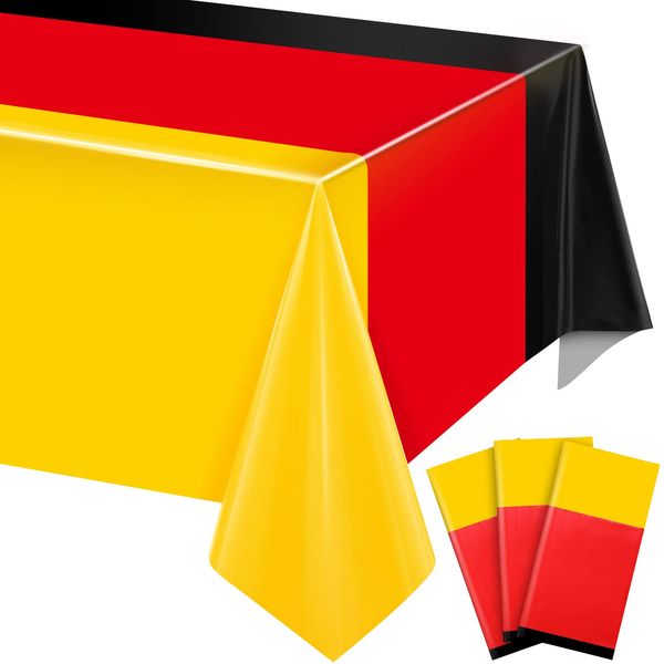 Capoda German Table Cover, Oktoberfest Disposable Plastic Tablecloth for German Parties Waterproof 54 x 108 Inch German Flag Table Cloth Black Red Yellow Kitchen Table Cloth for Camping (3 Pack)