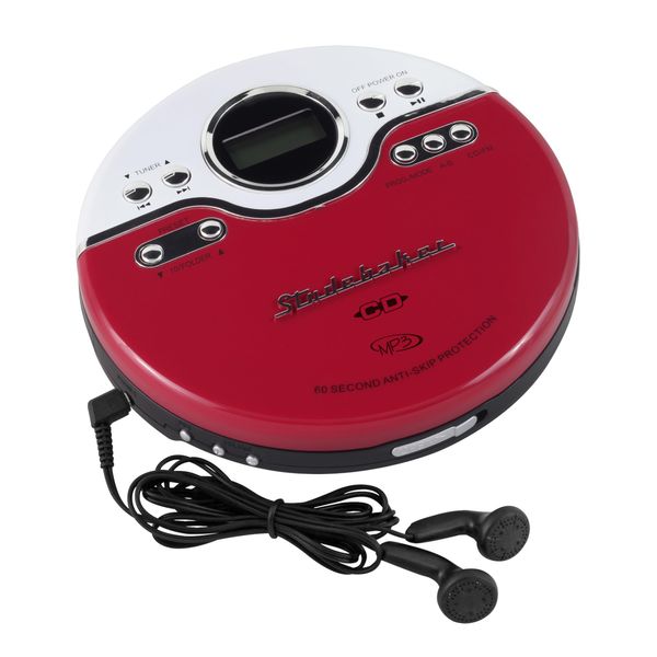 Studebaker SB3703RB Joggable Personal CD/MP3 Player with Audiobook-Compatible Bookmark Function with FM PLL Radio, Red/Black