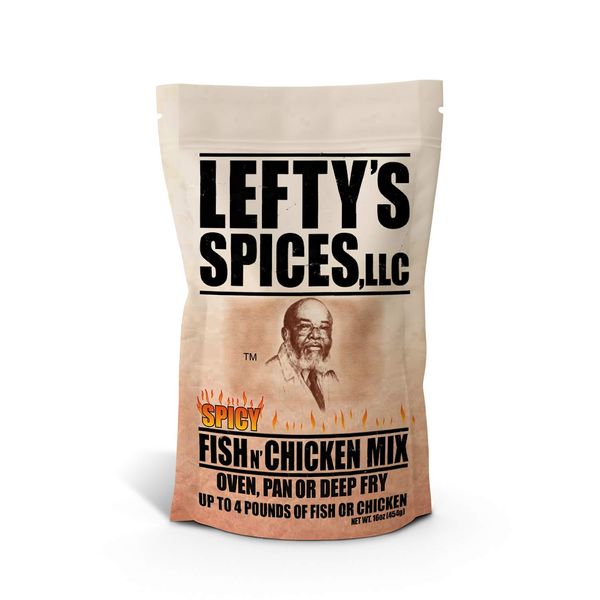 Lefty's Spicy Fish & Chicken Mix | Air Fry and Oven Baked Seasoned Coating Mix for Fish, Chicken, Pork Chops, Shrimp and Vegetables | 16 oz.