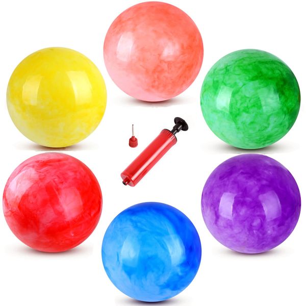 GCQJOQ 6 Pcs Marbleized Bouncy Balls Kick Balls Inflatable Sensory Balls for Beach School Playground Indoor/Outdoor Play Balls - 9 Inch