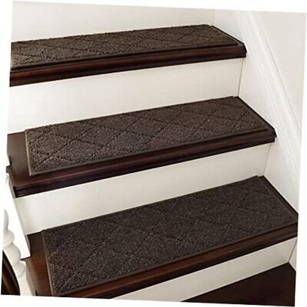 Edging Stair Treads Non-Slip Carpet Mat 28inX9in Indoor Stair 10pc Brown