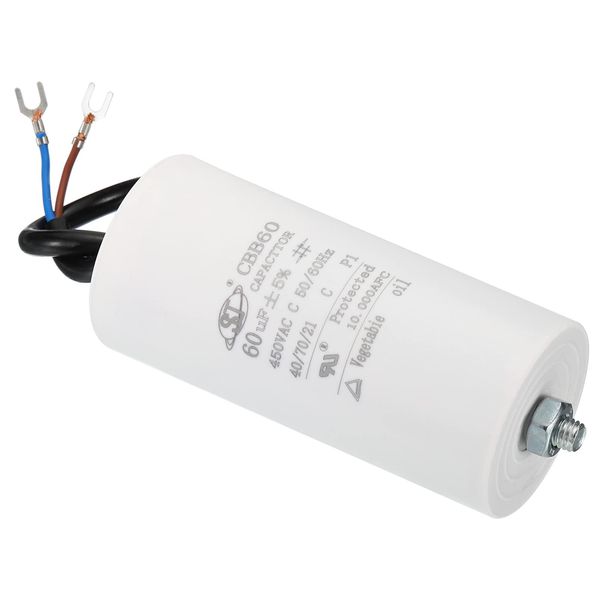 PATIKIL CBB60 60uF Running Capacitor AC 450V 2 Wire 50/60Hz Cylinder with Bottom Screw 111x51mm for Washing Machine Water Pump Motor Star