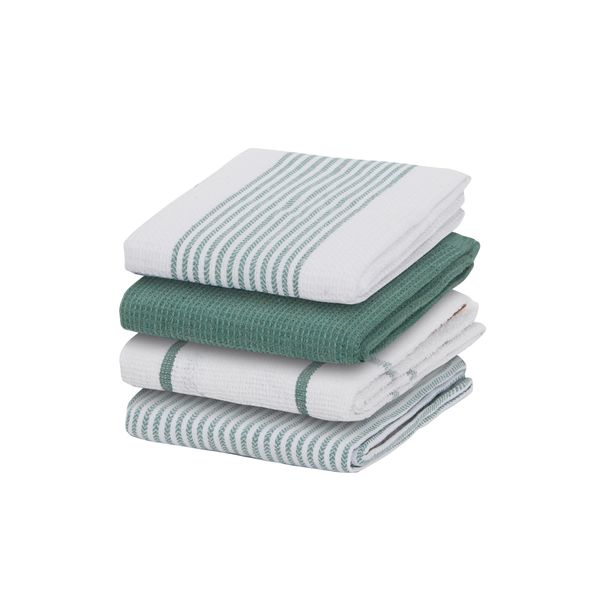 Olivia Rocco 4 Pack Tea Towel Kitchen Tea Towels Cotton Absorbent Long Lasting Catering Bar Dish Towel Cloth, Green