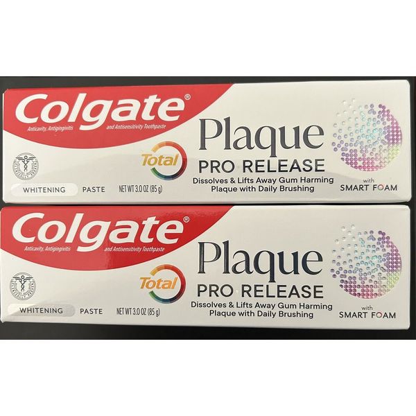 (2) Colgate Total PLAQUE PRO RELEASE Anti-gingivitis Whitening Toothpaste-3oz.