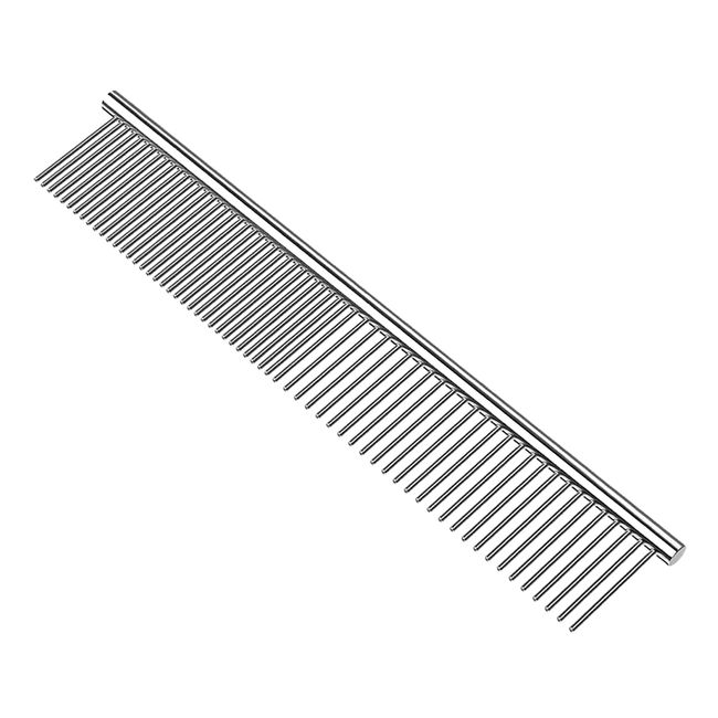 Dog Comb Pet Steel Comb for Dogs and Cats, Stainless Steel Comb with Rounded Teeth, Static-free Metal Comb Corrosion Resistant Cat Comb Pet Dematting Tool Flea Comb Pet Grooming Tool - 7.4in