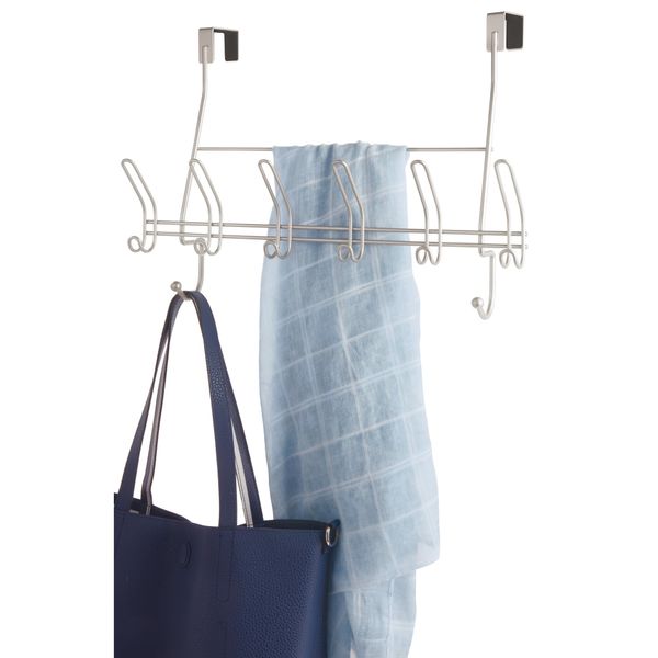 iDesign Door Double Rack with Towel Bar and Accessory Hooks-Satin Organizer