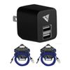 Voltz AC USB Wall Charger Adapter with Voltz Tangle Free Braided Cables Blue
