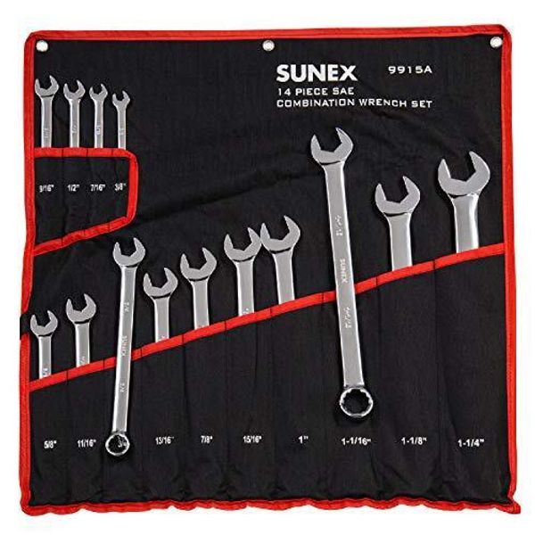 Sunex 9915 V-Groove Fractional Full Polish Combination Wrench Set, 3/8-Inch -